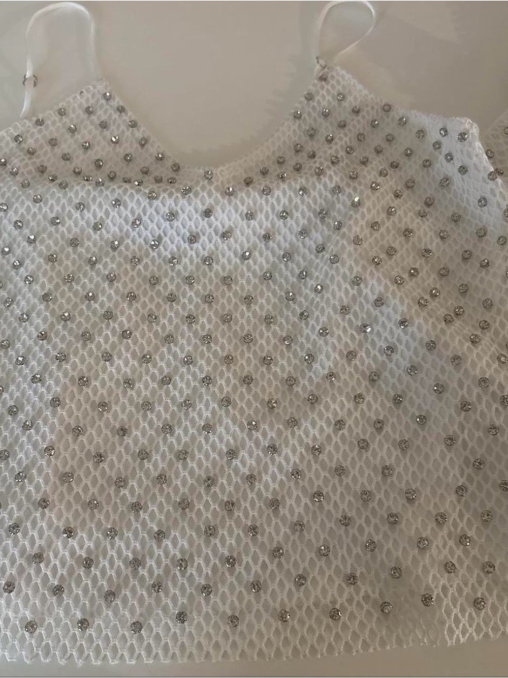 Girls' White Beaded Mesh Dress Top